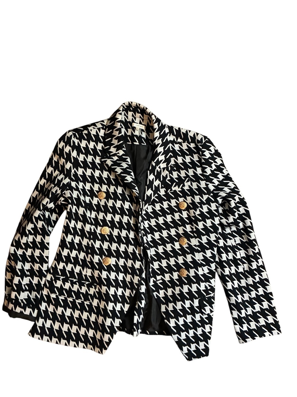 Tyler Boe Black and White Houndstooth Double-Breasted Blazer